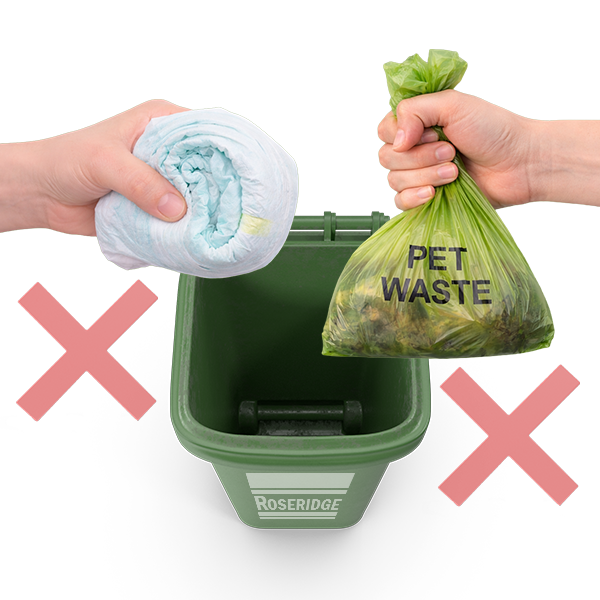 Keep diapers and pet waste out of the green cart