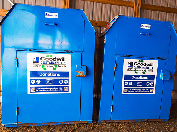Goodwill donation bins inside the Roseridge Reuse-It Centre