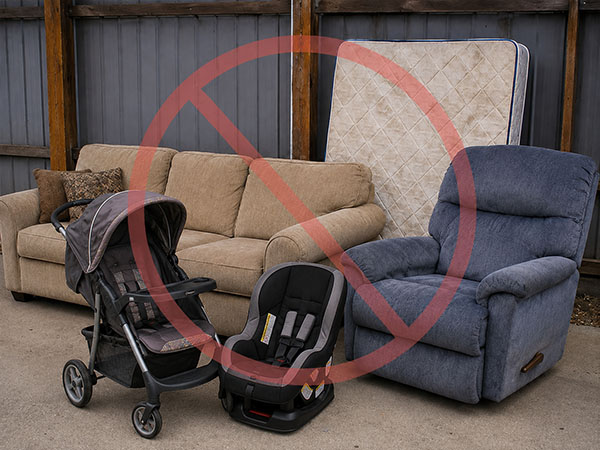 Upholstered furniture, mattresses and certain baby and toddler items are not accepted at the Roseridge Reuse-It Centre